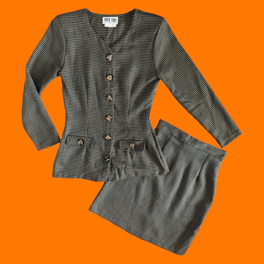 90's vintage houndstooth office siren skirt suit Size 5 byer too!